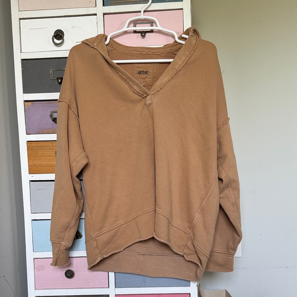 Aerie Tan V-Neck Hoodie